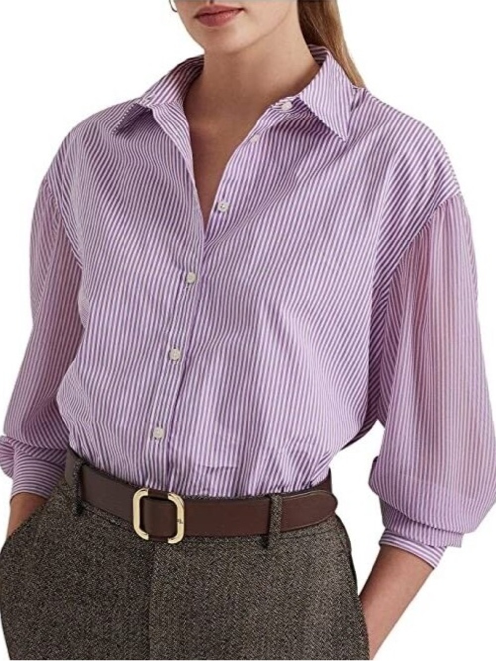 Lauren Ralph Lauren Sheer Purple Broadcloth Button Down Shirt, 3X